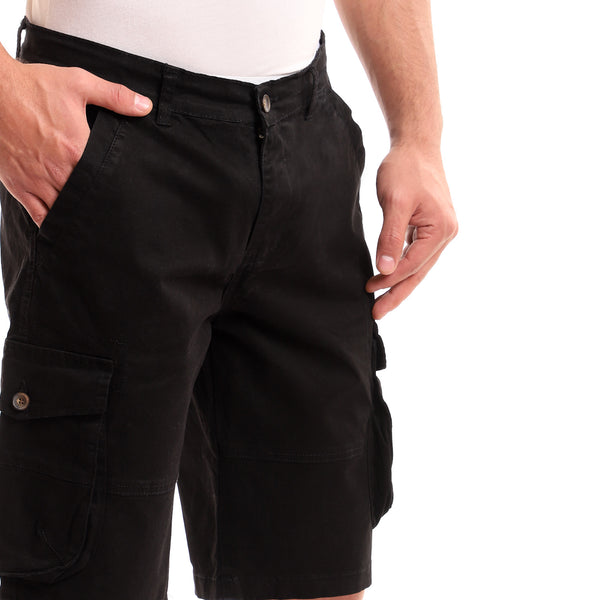 Slash Pockets Gabardine Black Baggy Shorts
