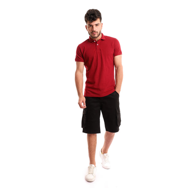 Slash Pockets Gabardine Black Baggy Shorts