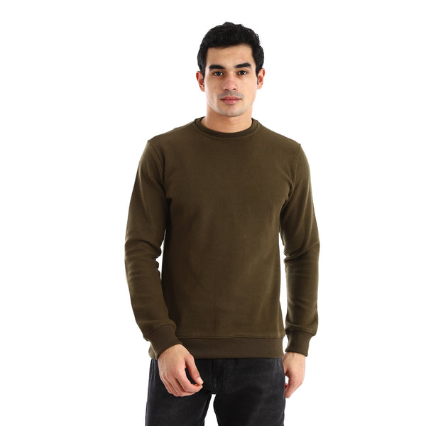 Basic V-neck Solid Sweatshirt - Olive