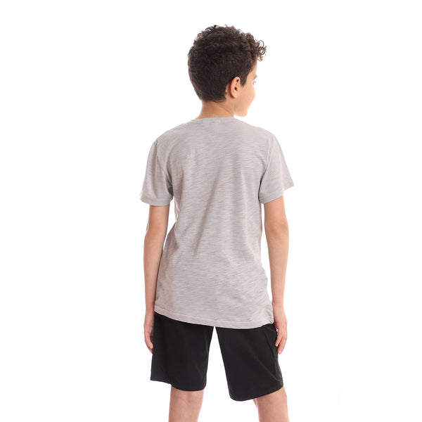 Boys Palm Trees Heather Grey Printed Tee - Light Grey
