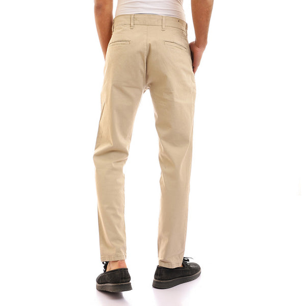 Plain Regular Fit Solid Pants - Beige