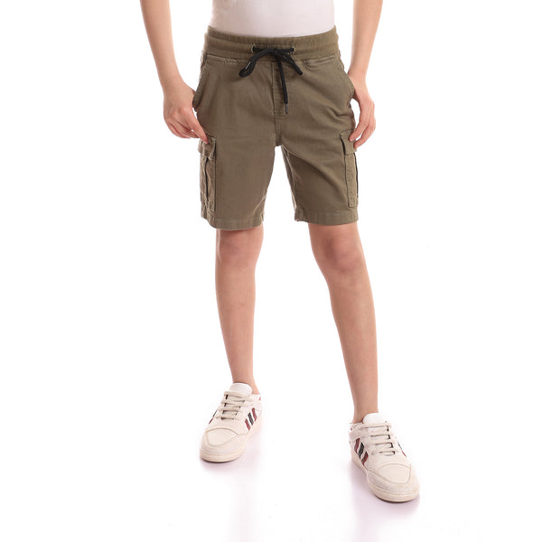 Olive Knee Lengh Elastic Waist Boys Shorts