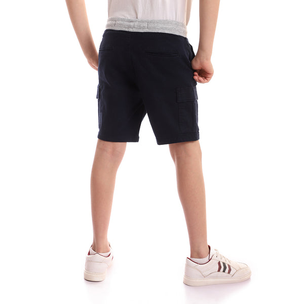 Adjustable Drawstring Elastc Waist Shorts - Navy Blue & Grey