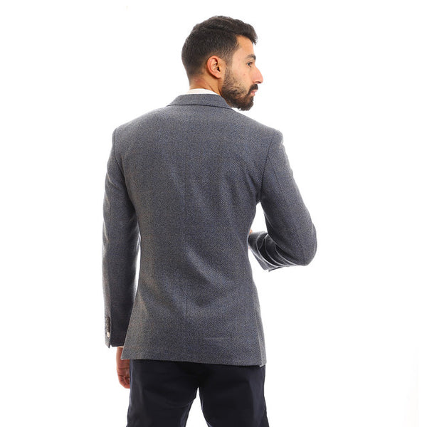 Flap Pockets Slim Fit Blazer - Dark Grey & Blue