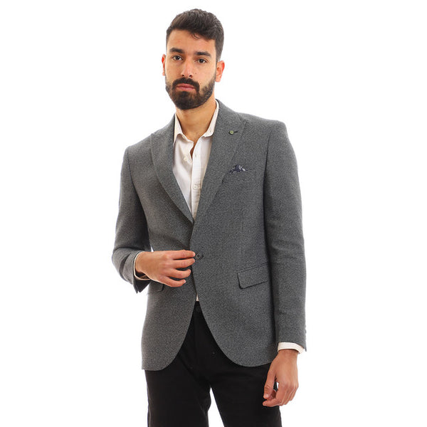 Button Slim Fit Full Sleeves Blazer - Black & White