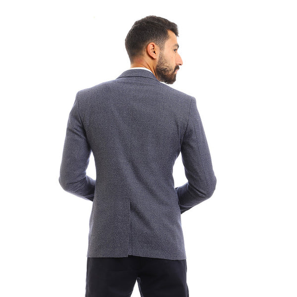 Button Slim Fit Full Sleeves Blazer - Navy Blue & White