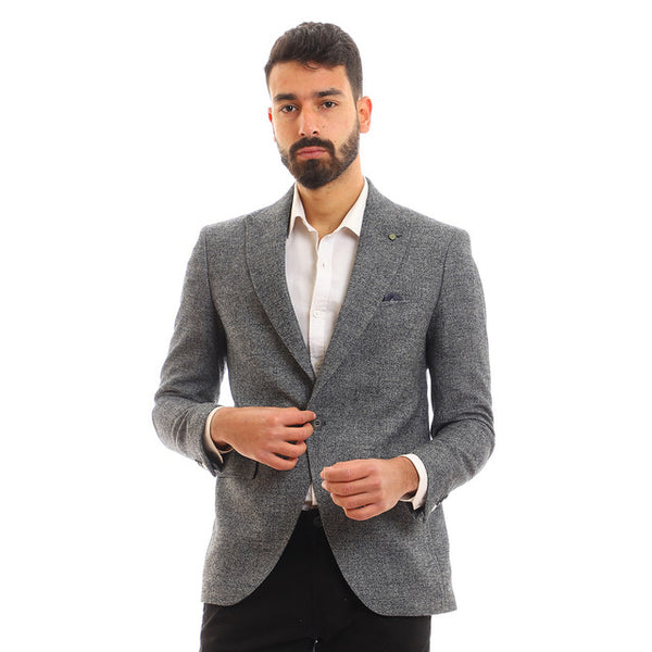 Slim Fit Slub Notched Lapel Blazer - Grey