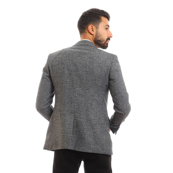 Slim Fit Slub Notched Lapel Blazer - Grey