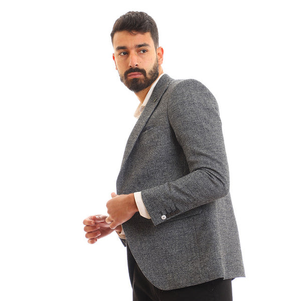 Slim Fit Slub Notched Lapel Blazer - Grey