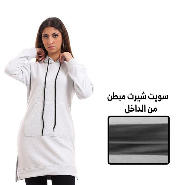 Comfy Velour Padded Hoodie Dress - Heather Light Grey