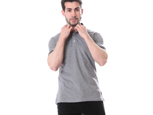 Elastic-Cuffed_Short_Sleeves_Polo_Shirt_-_Heather_Grey