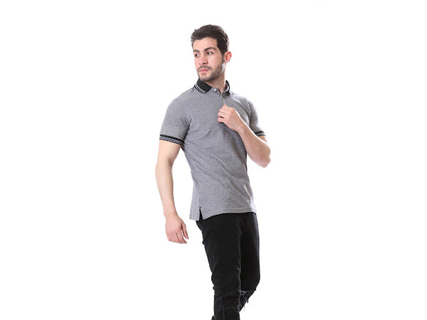 Elastic-Cuffed_Short_Sleeves_Polo_Shirt_-_Heather_Grey