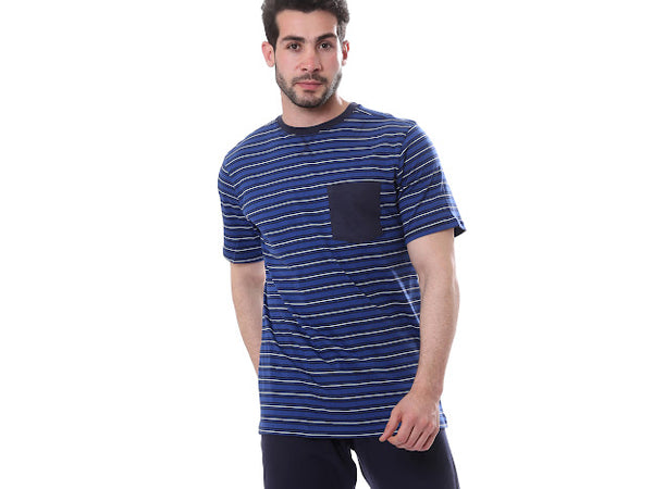 Relaxed_Fit_Striped_Tee_Cotton_Pajama_Set_-_Royal_Blue