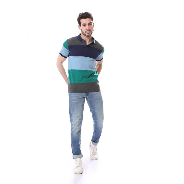 Short_Sleeves_Casual_Polo_Shirt_-_Navy_Blue_&_Teal