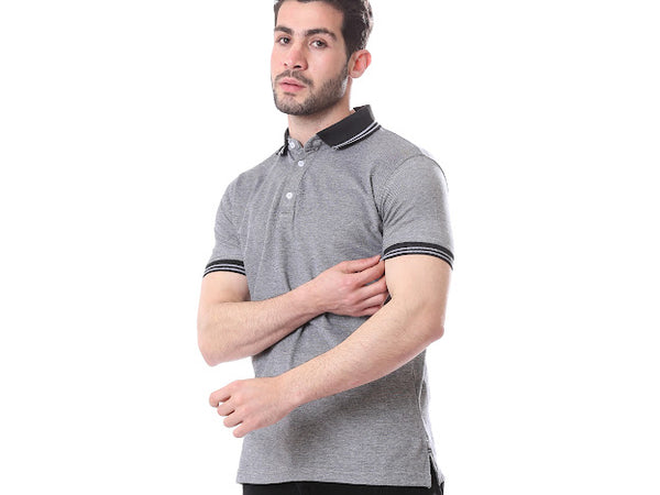 Elastic-Cuffed_Short_Sleeves_Polo_Shirt_-_Heather_Grey