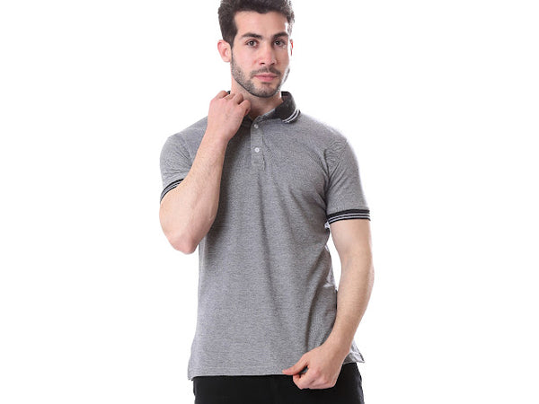 Elastic-Cuffed_Short_Sleeves_Polo_Shirt_-_Heather_Grey