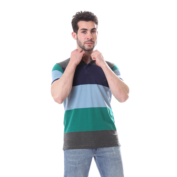 Short_Sleeves_Casual_Polo_Shirt_-_Navy_Blue_&_Teal