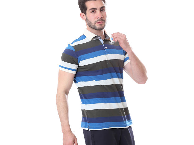 Striped_Turn-Down_Collar_Polo_Shirt_-_Blue_Shades_&_White – Andora
