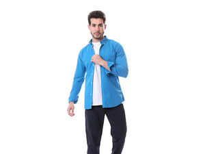 _Long_Sleeves_Buttoned_Shirt_with_Chest_Pocket_-_Cerulean_Blue