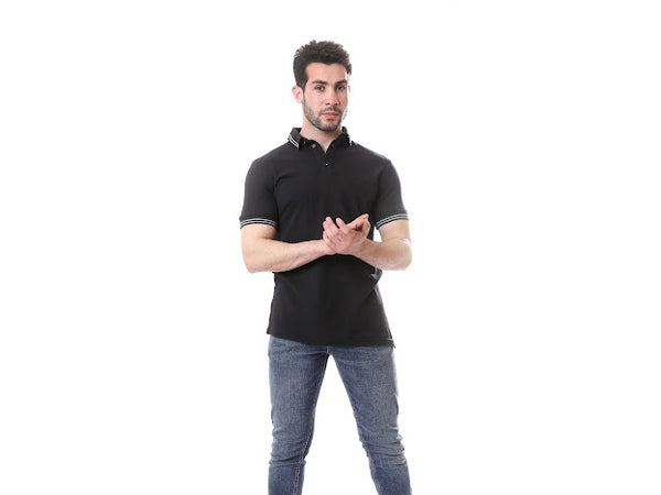 solid_polo_shirt_with_striped_cuffs_-_black